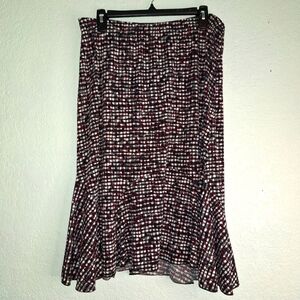 Chicos 2 Burgundy Gray White Patterned A Line Tiered  Skirt Size XL